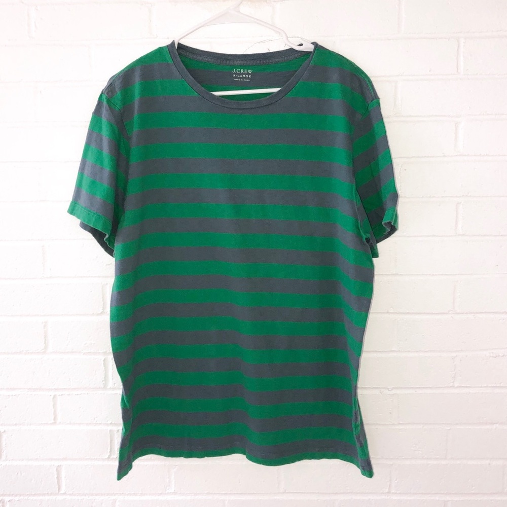 J Crew green/grey striped Tshirt